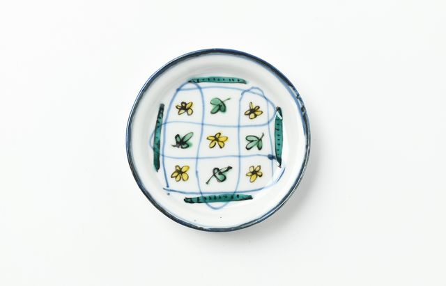 正木春蔵 色絵染附 うねり格子文豆皿