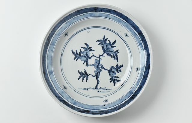 北野敏一（犀ノ音窯） 桃取り猿図大皿