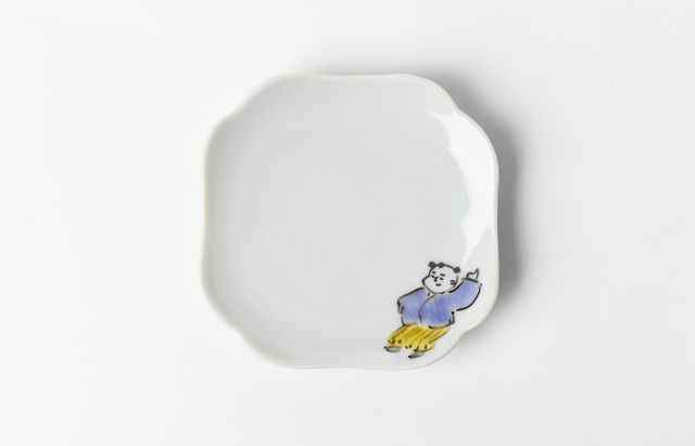 堀畑蘭 1A　隅入豆皿 色絵おしゃれ唐子　