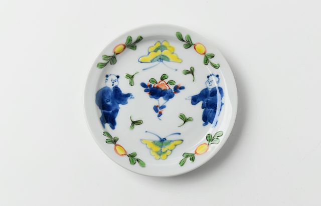 堀畑蘭 53　4寸小皿 色絵花蝶唐子　