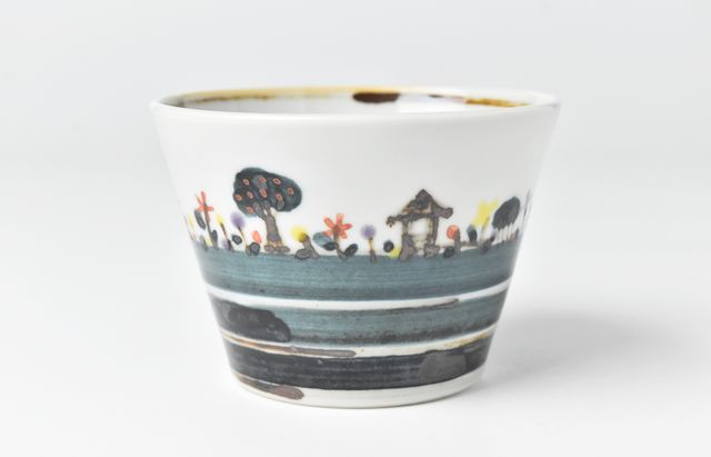 徳永遊心 色絵家並み 蕎麦猪口