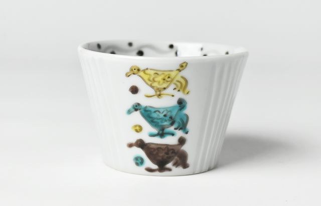 横井佳乃 39 そば猪口 色絵 しのぎ 鳥