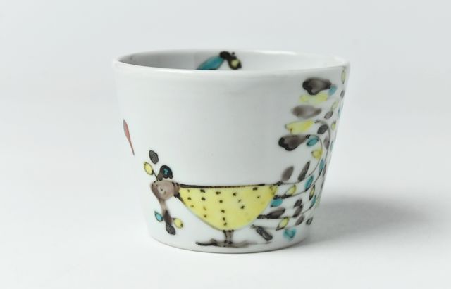 横井佳乃 41A そば猪口 色絵 孔雀