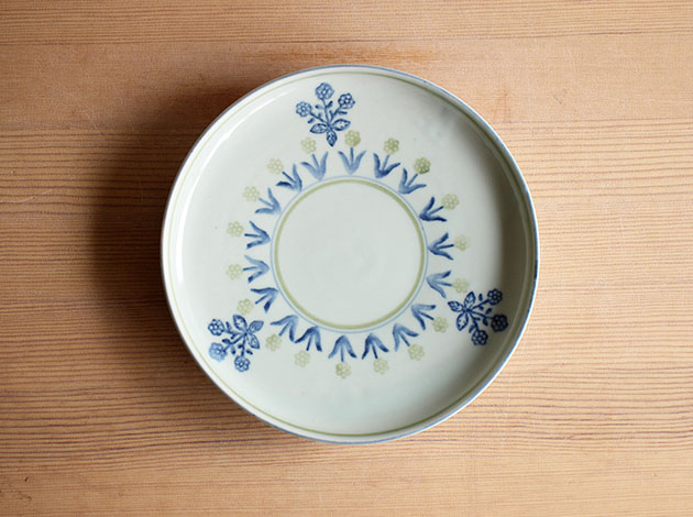 稲村真耶　印判三つ花文6寸皿　緑