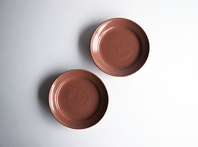 深田容子　薄紅釉五寸リム皿