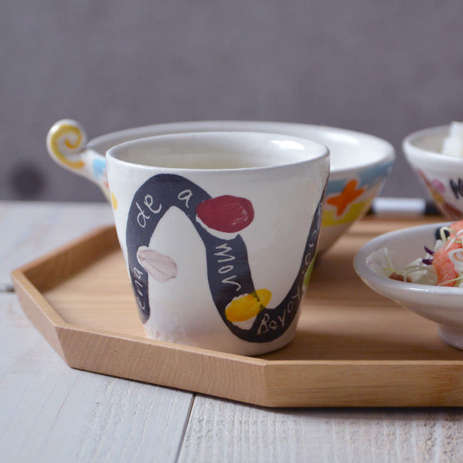 和食器　色絵そば猪口（line）  作家「吉岡萬理」