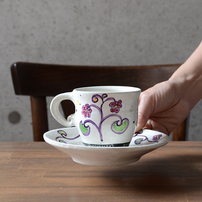 色絵カップ＆ソーサ　作家「吉岡萬理」