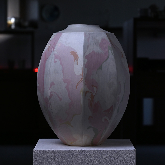 【共箱付】彩墨流花器（JS-626）　作家「瀬津純司」