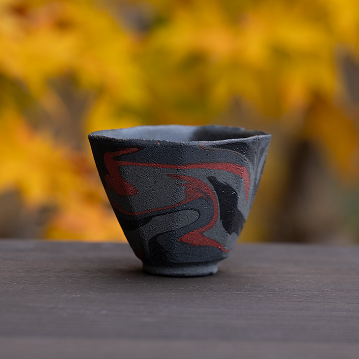 共箱付】彩墨流酒器-白黒-（JS-757） 作家「瀬津純司」