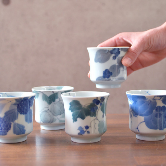 染付湯呑5客揃 作家「本多亜弥」