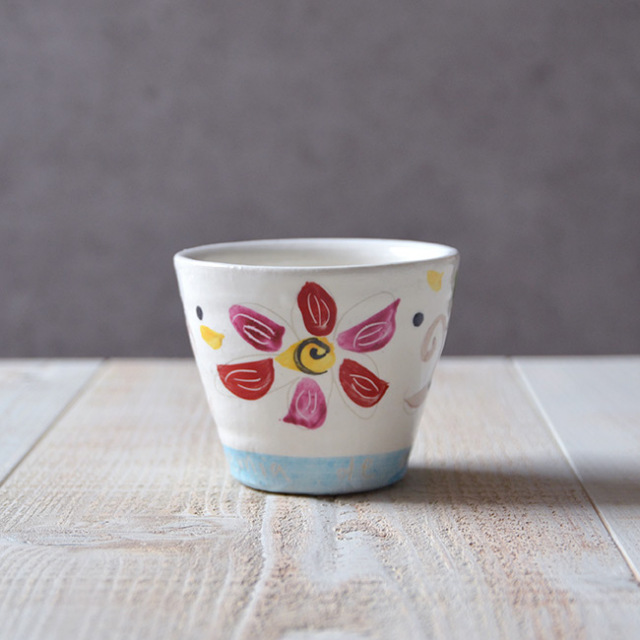 和食器　色絵そば猪口（flower）  作家「吉岡萬理」