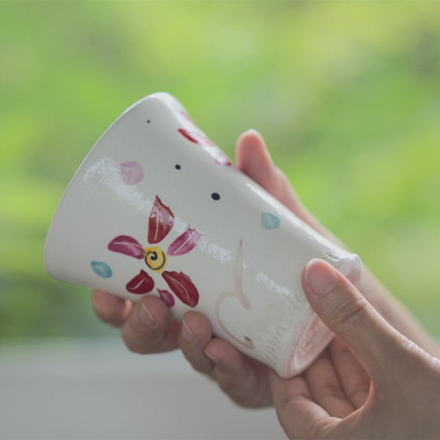和食器 色絵花赤タンブラー (BY-358) 作家「吉岡萬理」