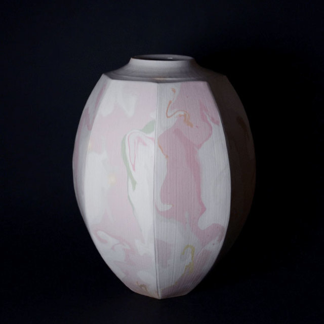 共箱付】彩墨流花器（JS-626） 作家「瀬津純司」