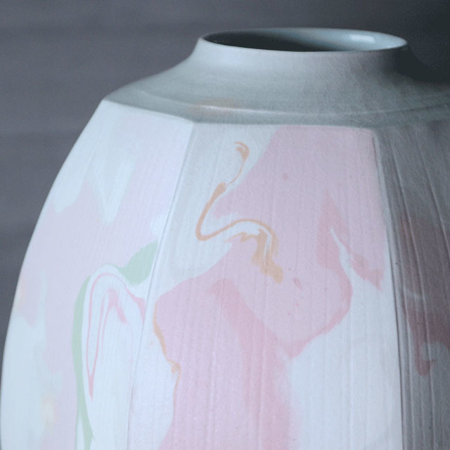 【共箱付】彩墨流花器（JS-626）　作家「瀬津純司」