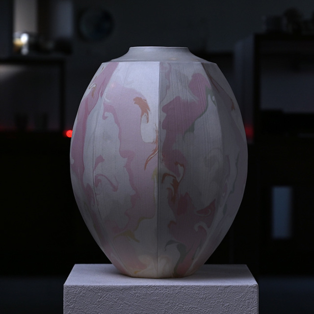 共箱付】彩墨流花器（JS-626） 作家「瀬津純司」