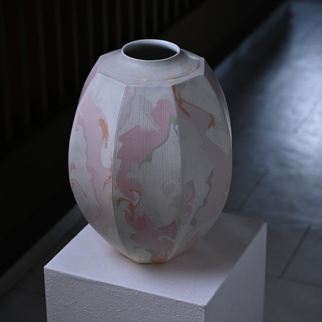 共箱付】彩墨流花器（JS-626） 作家「瀬津純司」