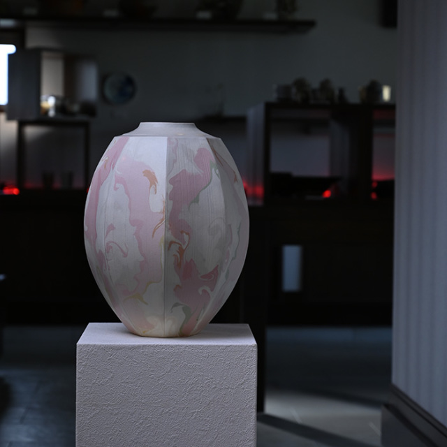 共箱付】彩墨流花器（JS-626） 作家「瀬津純司」