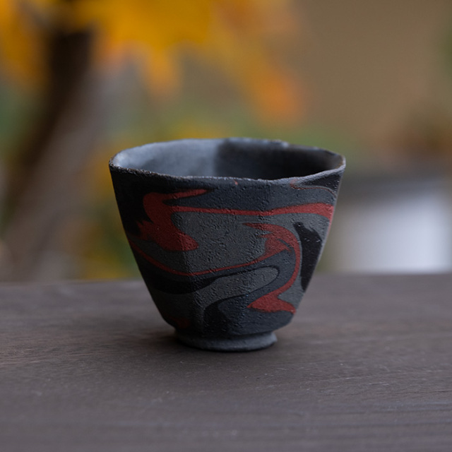 共箱付】彩墨流酒器-白黒-（JS-755） 作家「瀬津純司」