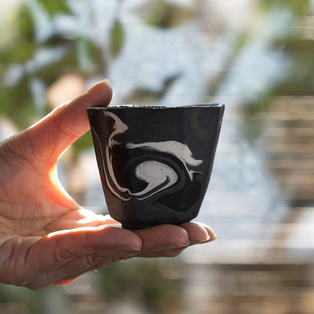 瀬津純司　「彩墨流花器」　共箱　新進気鋭　京都　陶芸作家　setsu junji 瀬津純司 「彩墨流花器」 共箱 新進気鋭 京都 陶芸作家 setsu junji