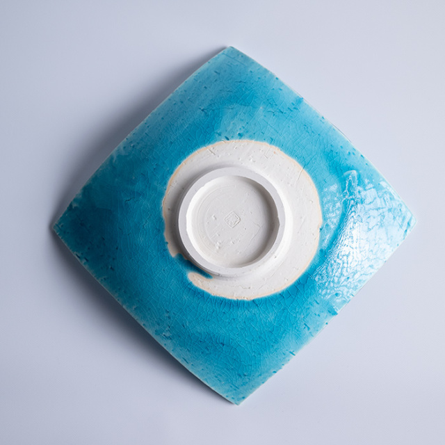 トルコブルー四方皿 作家「荒木漢一」