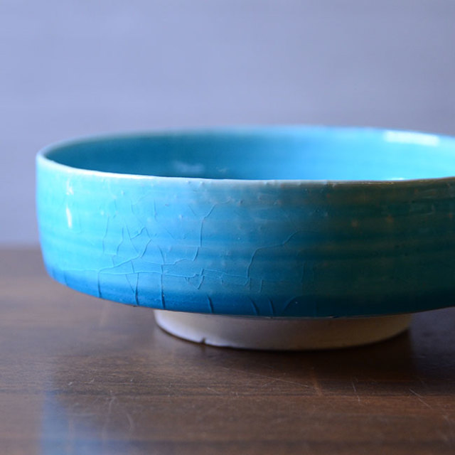 鉢□向付 青釉 トルコ釉 5客 双葉小鉢 日本料理皿 和食器 土物 時代物