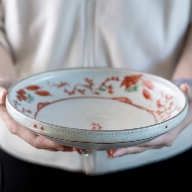 送料無料 | 和食器 中皿 粉引赤絵七寸皿（KIA-148） 作家「荒木