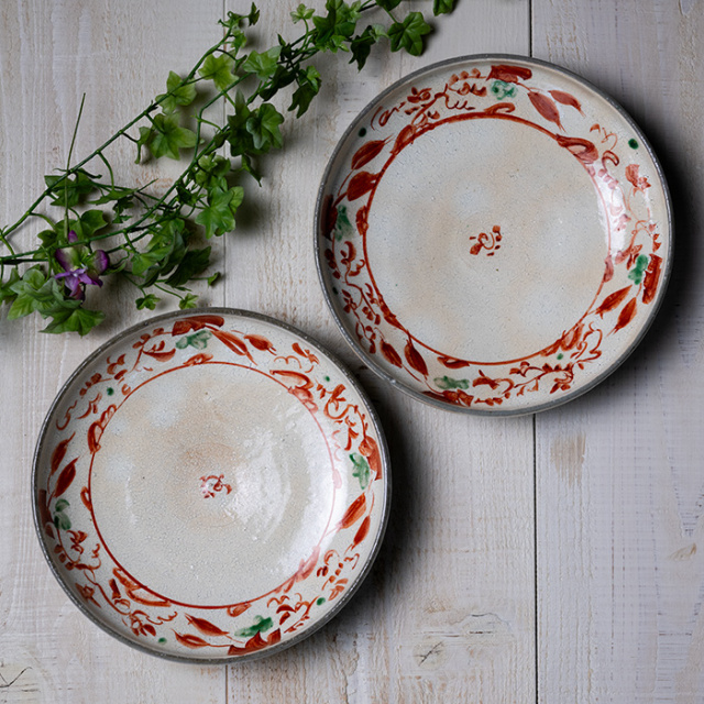 送料無料 | 和食器 中皿 粉引赤絵七寸皿（KIA-148） 作家「荒木漢一」