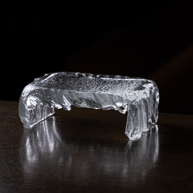 【彫刻部分は作家手作り】 ヤマメ鉢　魚エッチング ガラスボウル ガラス「遊」中ボウル（MH-140） 作家「原光弘」