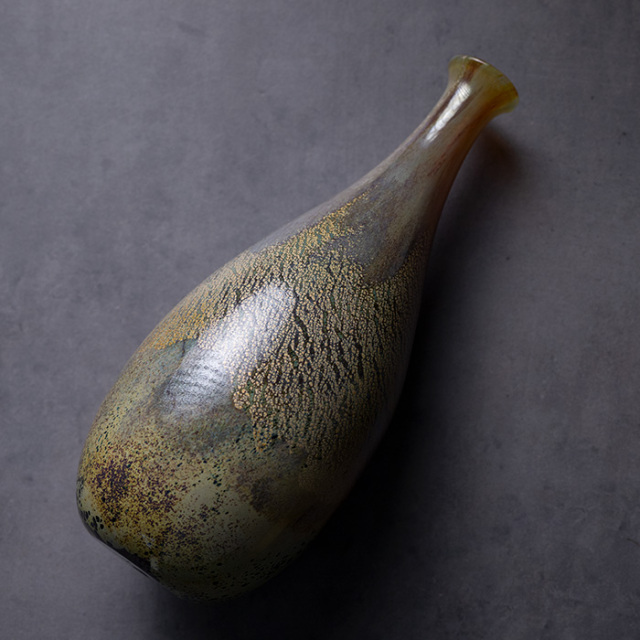 人気ガラス作家【吉本雅塵】作　池袋東武百貨店　【個展出品作品】　金彩ガラス　蓋物 ガラス | 凛彩花器（KOK-365） 作家「岸本耕平」
