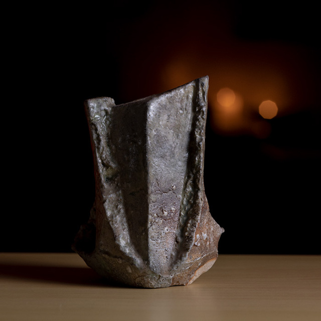 新学　伊賀　 花入 共箱 共箱付】伊賀鎬花入（MA-336) 作家「新学」