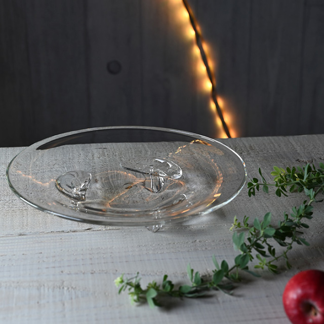 ガラス 三つ足プレート（MH-136） 作家「原光弘」