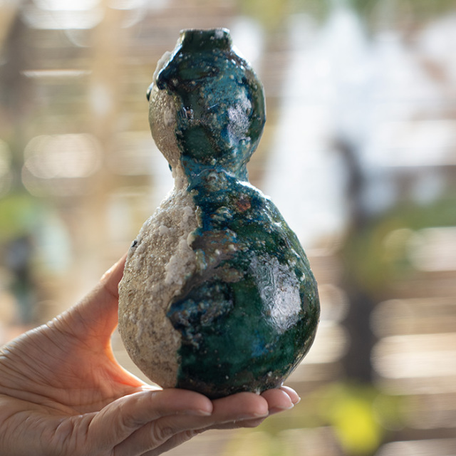 共箱付 | 蛇式織部瓢箪徳利 (MS-114) 作家 「清水万佐年」