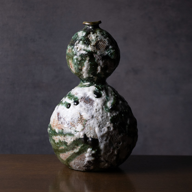 共箱付 | 蛇式織部瓢箪花生 (MS-117) 作家 「清水万佐年」