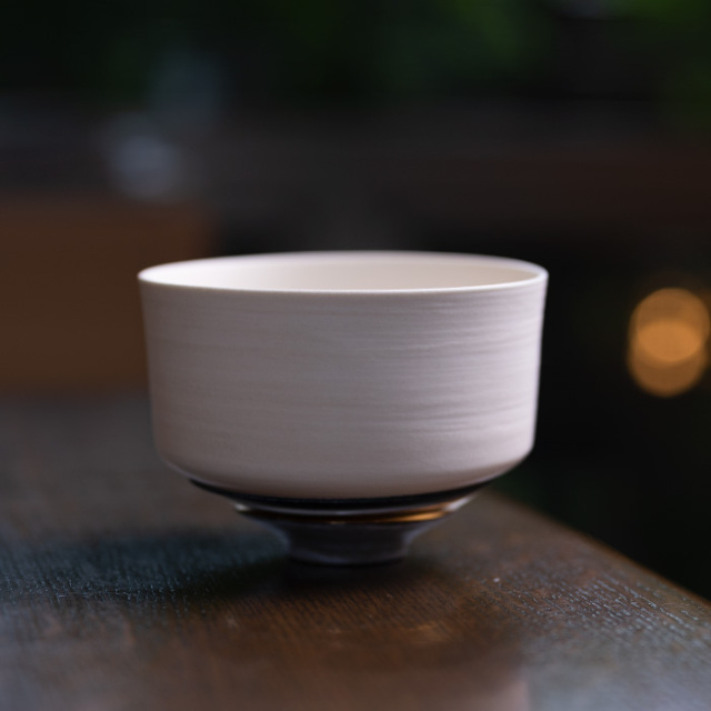 yutaka作 向日葵図 白泥 茶碗 箱付 茶道具