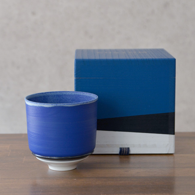 彩泥三重茶碗「CUSTOM”蒼""」（共箱付） 　作家「田中雅文」 