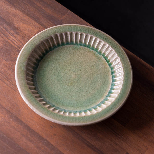 和食器 森緑釉鎬皿-21cm-（MY-060） 作家「山本雅彦」
