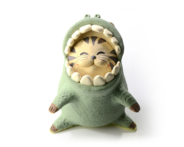 陶人形 ネコのかぶりもの 作家「生駒奈於実」