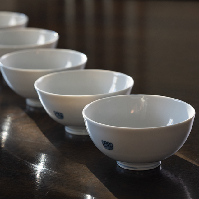 笠原染付茶碗　保存箱　ＭＡ41 染付手描麦わら手煎茶茶碗 向付 小鉢 5客組 麦わら手 Antique