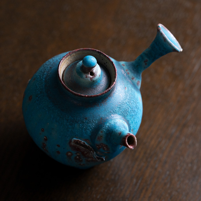 共箱付】青急須 (SOY-696) 作家「山田想」