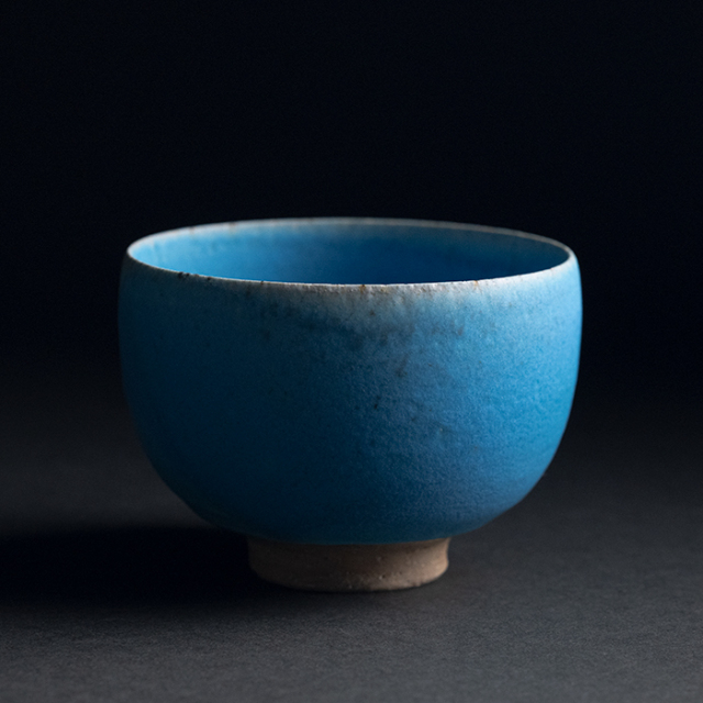 山田想　青茶碗　常滑　人気作家 山田想 花形青茶碗 作家もの常滑焼 登り窯焼成 抹茶茶碗 茶道 桐箱