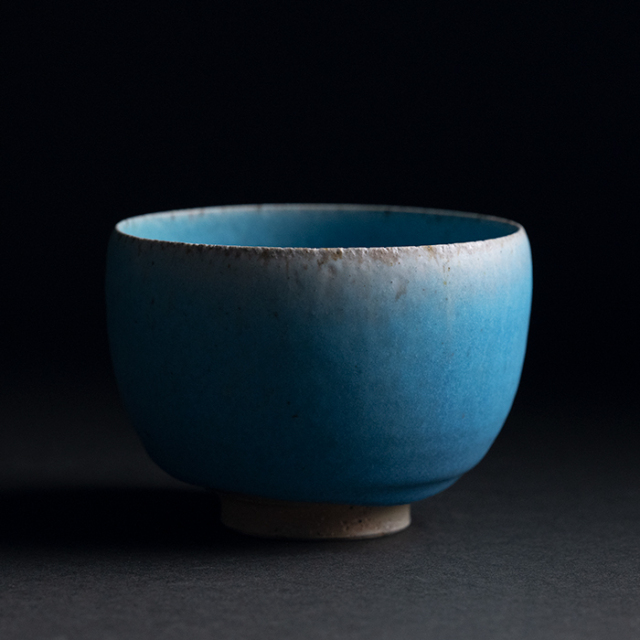 山田想　青茶碗　常滑　人気作家 山田想 青カップ小 満容量110ml 作家もの常滑焼小湯呑 煎茶碗 薪
