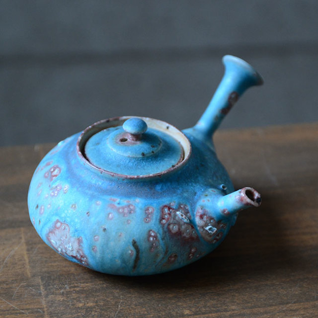 青急須（共箱付no.1） 作家「山田想」