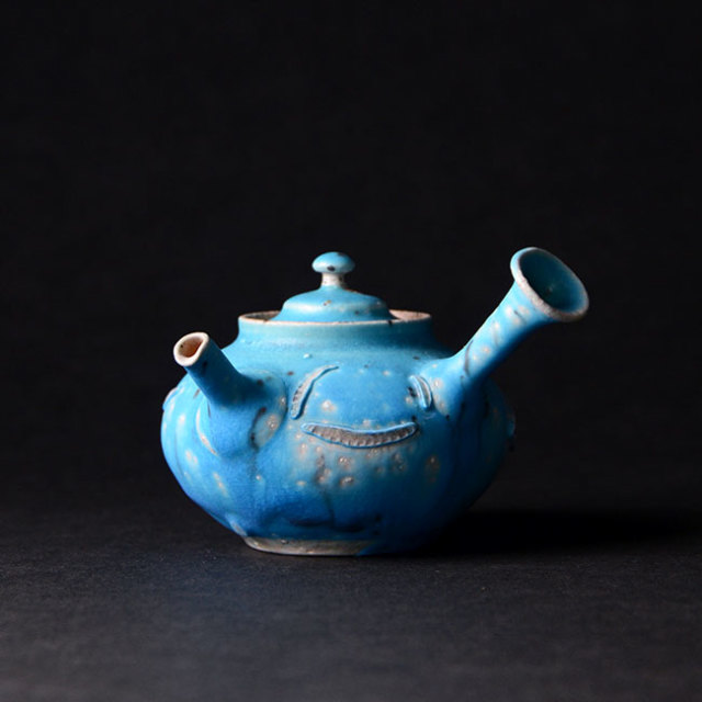 共箱付】青急須 (SOY-343) 作家「山田想」