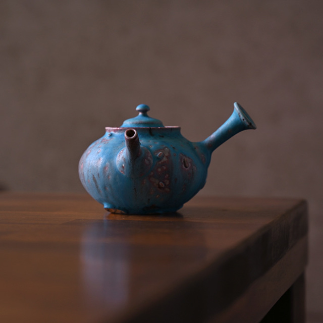 共箱付】青急須 (SOY-347) 作家「山田想」