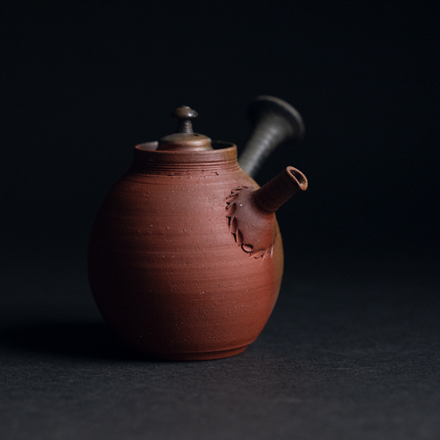 常滑焼　山田常山　絵夢　急須 山田絵夢 ○四代 山田常山 【 朱泥梨皮急須（茶注）】 共箱 常滑