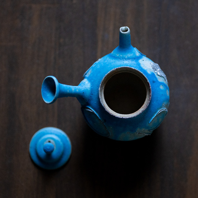 共箱付】青急須 (SOY-433) 作家「山田想」