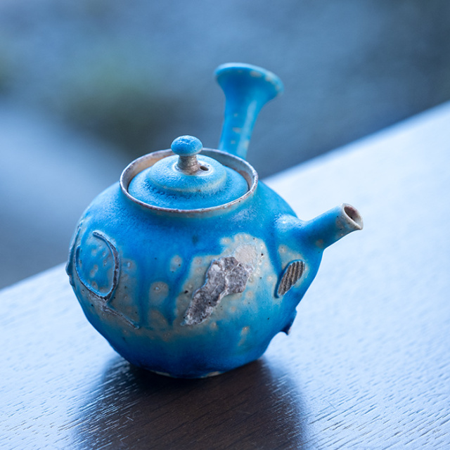 共箱付】青急須 (SOY-433) 作家「山田想」