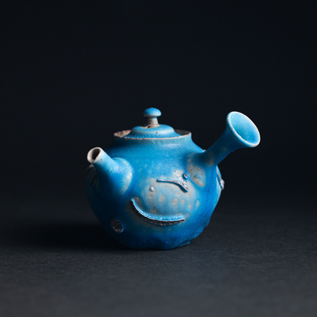 共箱付】青急須 (SOY-433) 作家「山田想」
