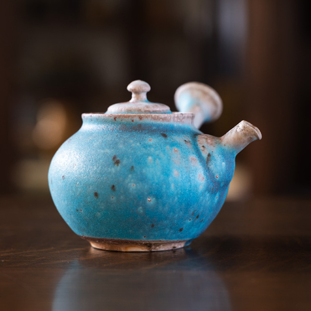 共箱付】青急須 (SOY-506) 作家「山田想」