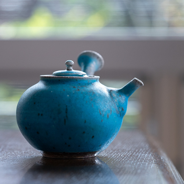 共箱付】青急須 (SOY-528) 作家「山田想」